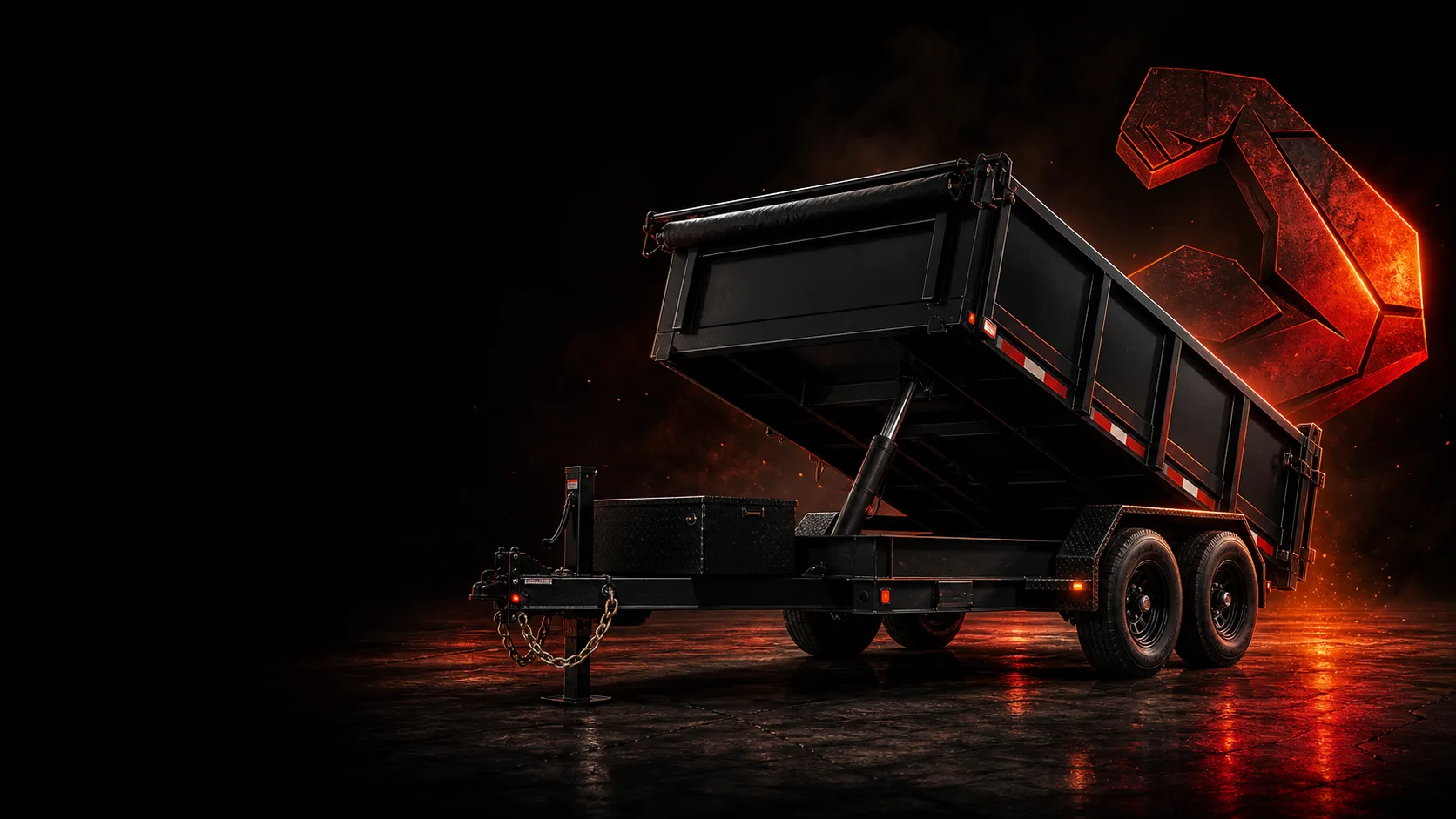 Black dump trailer staged for a light junk removal pickup